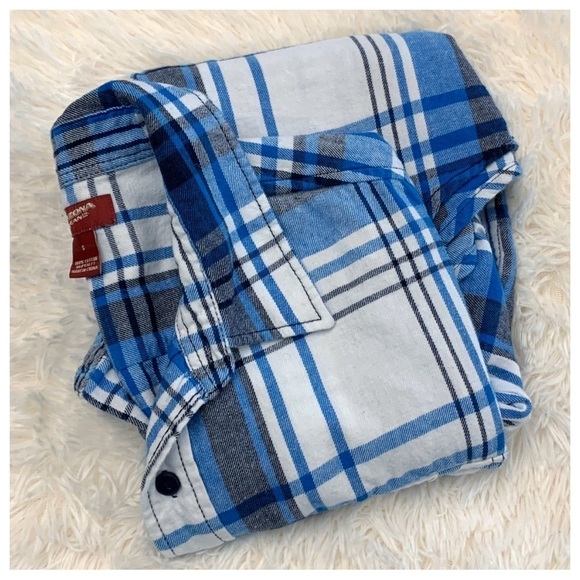 #473 Arizona Jeans Blue Plaid Flannel Button Down Long Sleeve Shirt Top Small - Picture 2 of 2